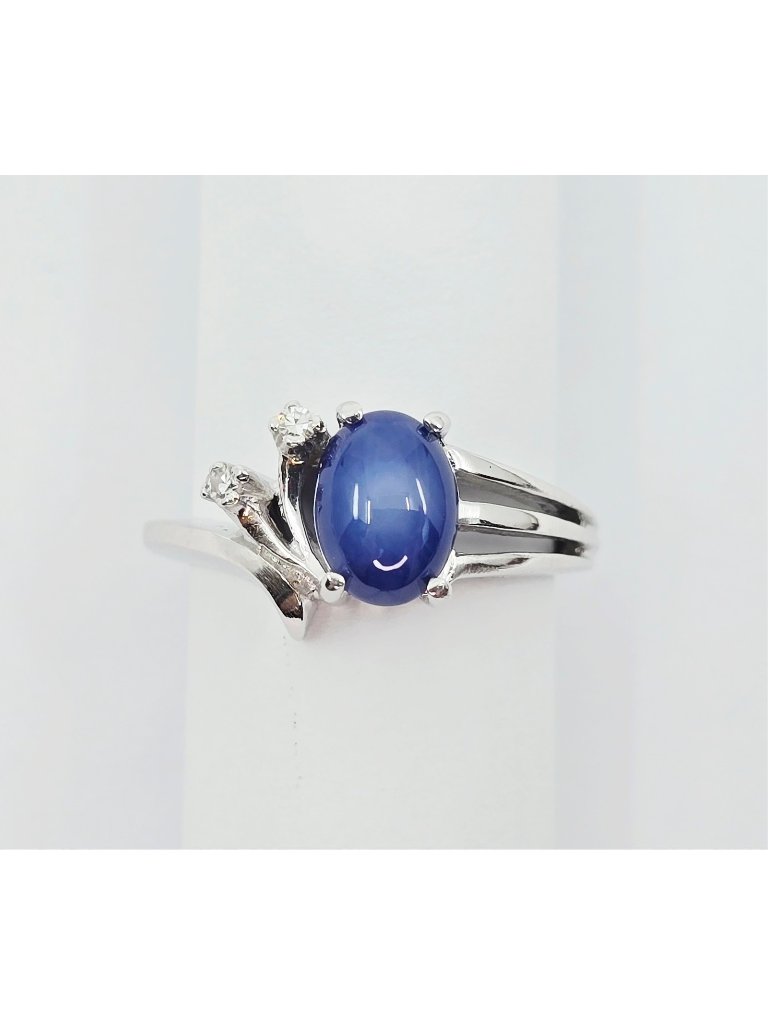 Unique 14k Solid White Gold Designer Star Sapphire  Diamond Ring  Size 575